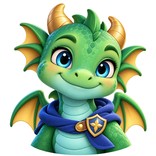A friendly green dragon, one of the HomeQuest characters